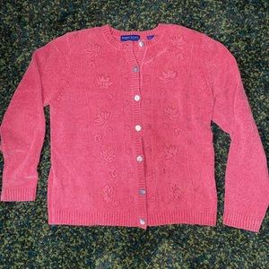 Karen Scott Vintage Embroidered pink Crew Neck Cardigan - Petite Small